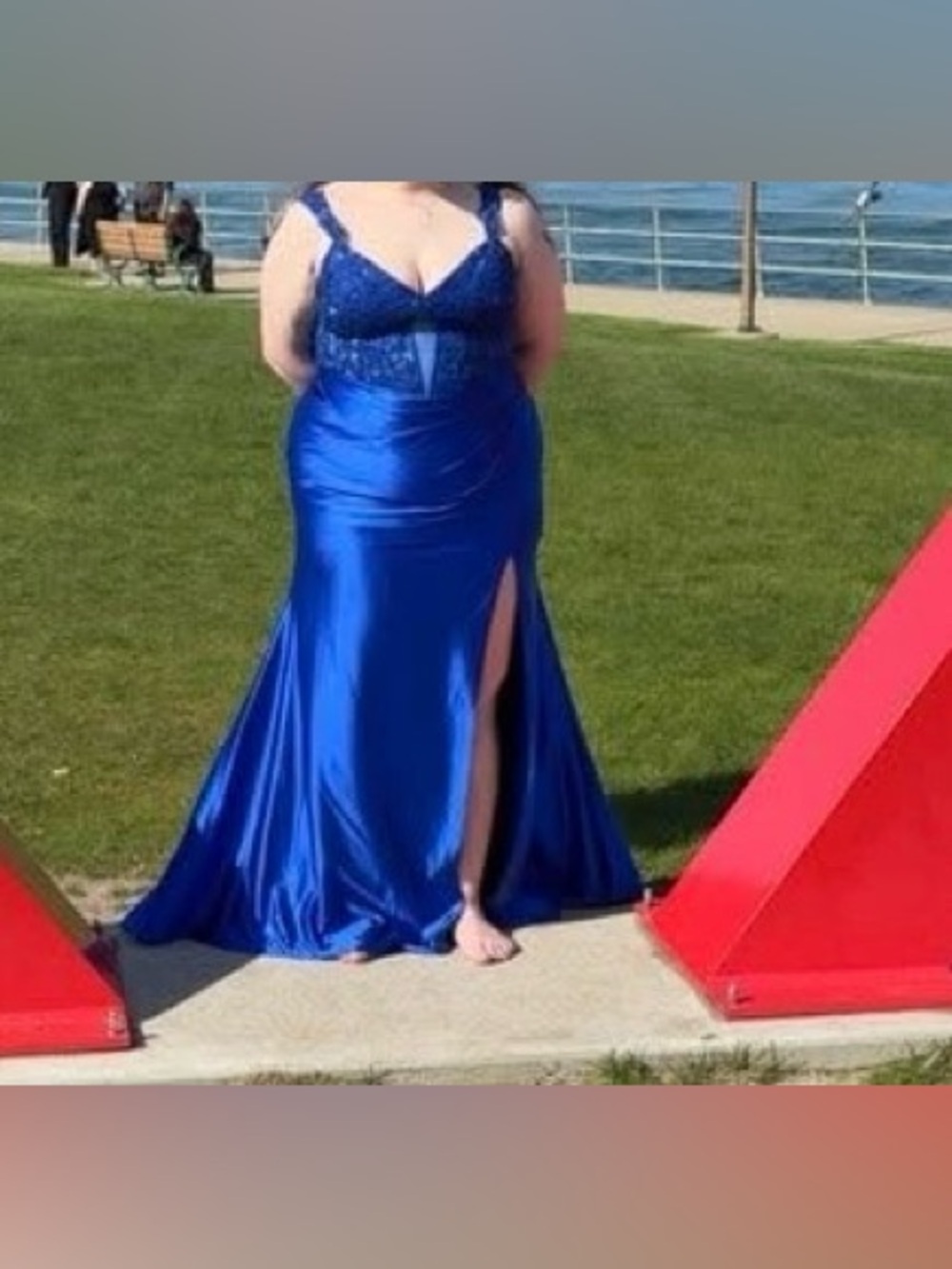 Satin Prom Dress with Lace Bodice in Royal Blue